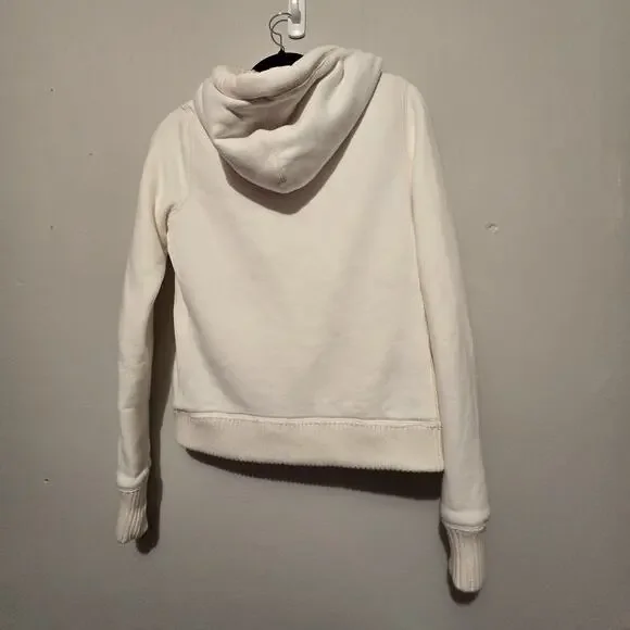 Vtg 90s Y2K Abercrombie Fitch NY AHoodie Womens L Ivory Sherpa Lined Patch Logo